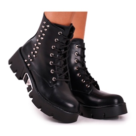 FG2 Dámské boty s nýty na platformě Grunge Black Hard Rock černý