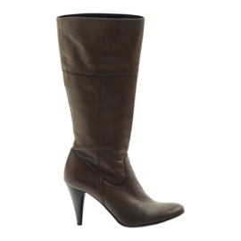 Nessi Kožené boty na podpatku hnědé 20310 hnědý