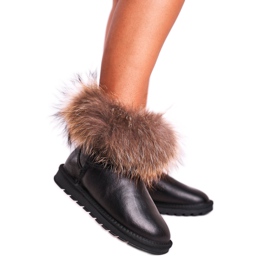 Dámské kožené sněhule s kožešinou Black Snow Fox černý