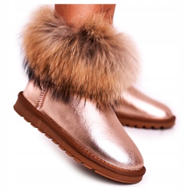 HAN Dámské kožené sněhule s kožešinovým šampaňským Snow Fox růžový