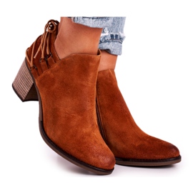 Dámské kozačky na podpatku Maciejka jarní kůže červená 04812-29 hnědý