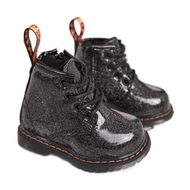 FRROCK Dětské boty zateplené se zapínáním na zip Lacquered Glitter Black černý