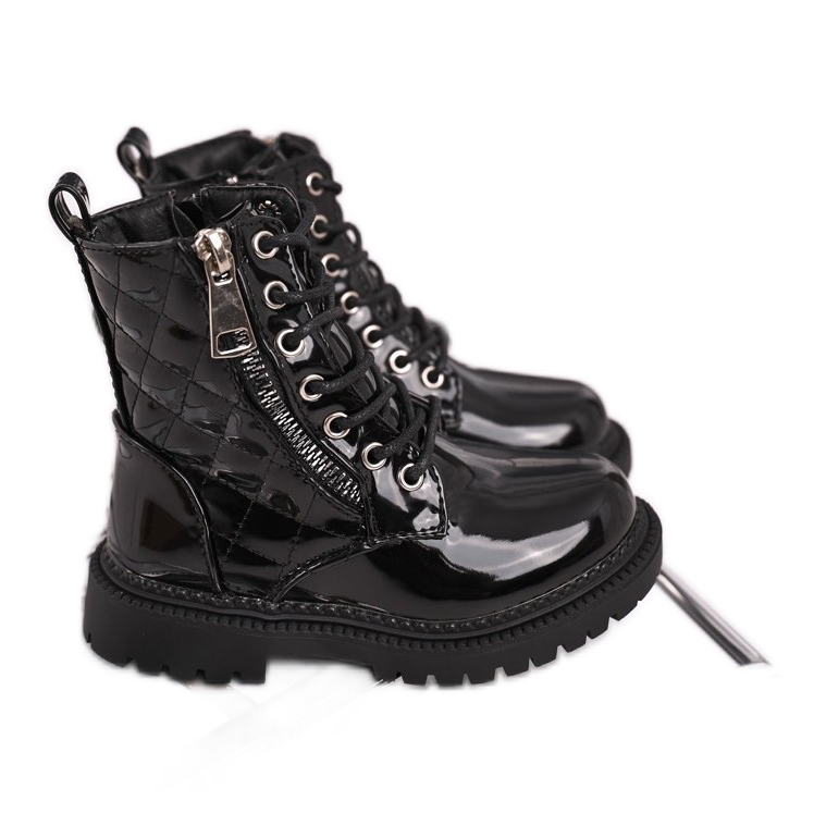 FRROCK Řekněte vám, dětské boty zahřáté kožešinou, lakované černé černá