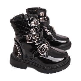 FRROCK Dětské boty zateplené kožešinou, lakovaná černá panenka