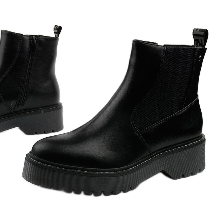 Černé ploché kozačky z ekokůže Cavern černá Černé ploché kozačky z ekokůže Cavern černá