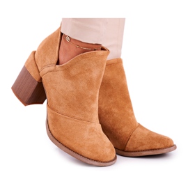MSMG Dámské kozačky na podpatku Camel Cut Meliori hnědý MSMG Dámské kozačky na podpatku Camel Cut Meliori hnědý