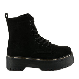 Černé šněrovací semišové kozačky od Cataela černá