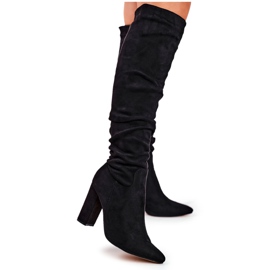 Dámské kozačky na podpatku semišové černé Pomestro černá