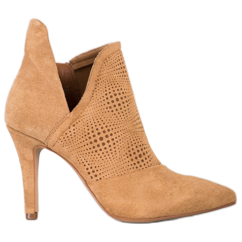 Bella Paris Stylové kozačky na vysokém podpatku hnědý