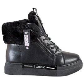 Weide Svázané boty s kožešinou černý