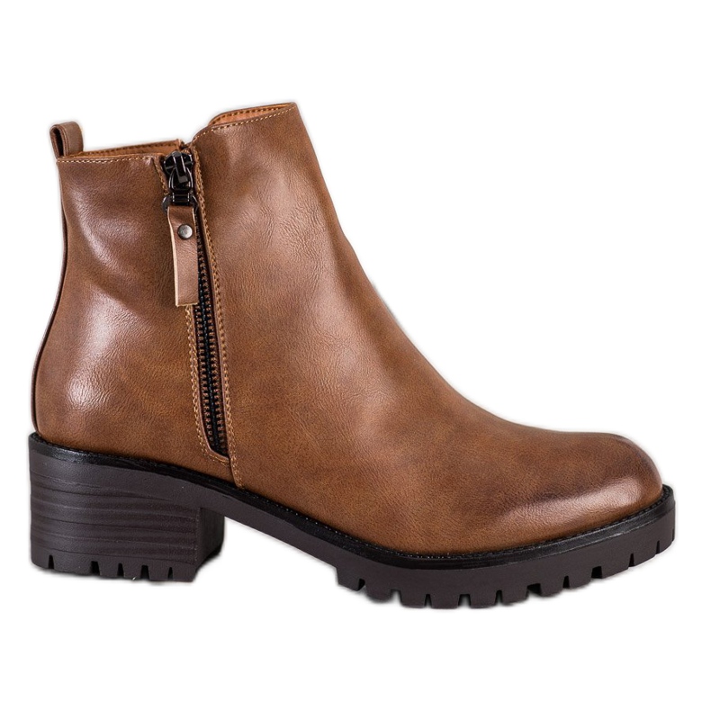 Ideal Shoes Pohodlné hnědé kozačky hnědý Ideal Shoes Pohodlné hnědé kozačky hnědý