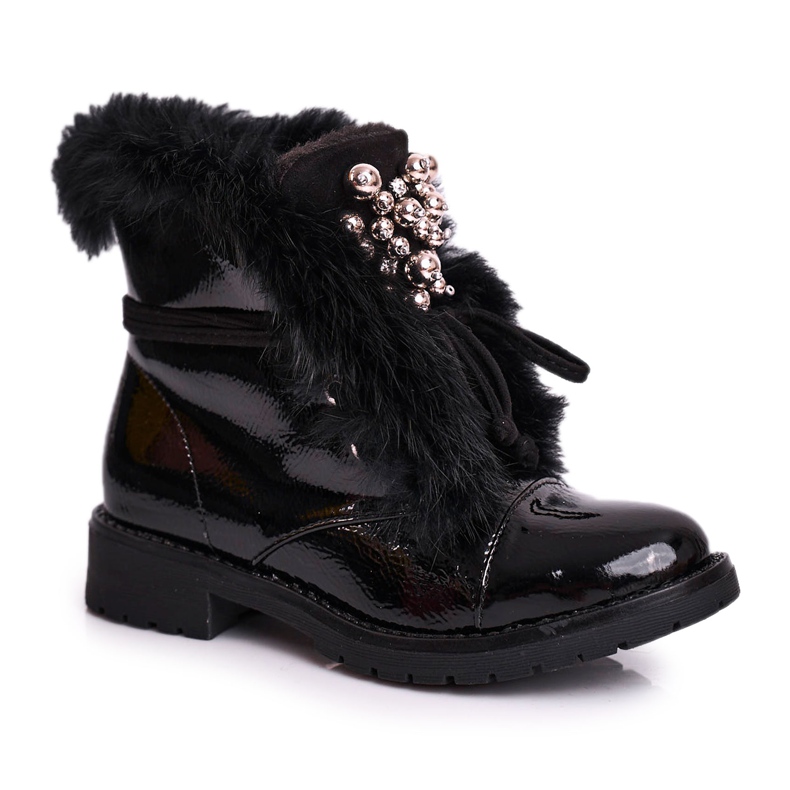 MSMG Dětské kozačky teplé lakované černé Elly černá