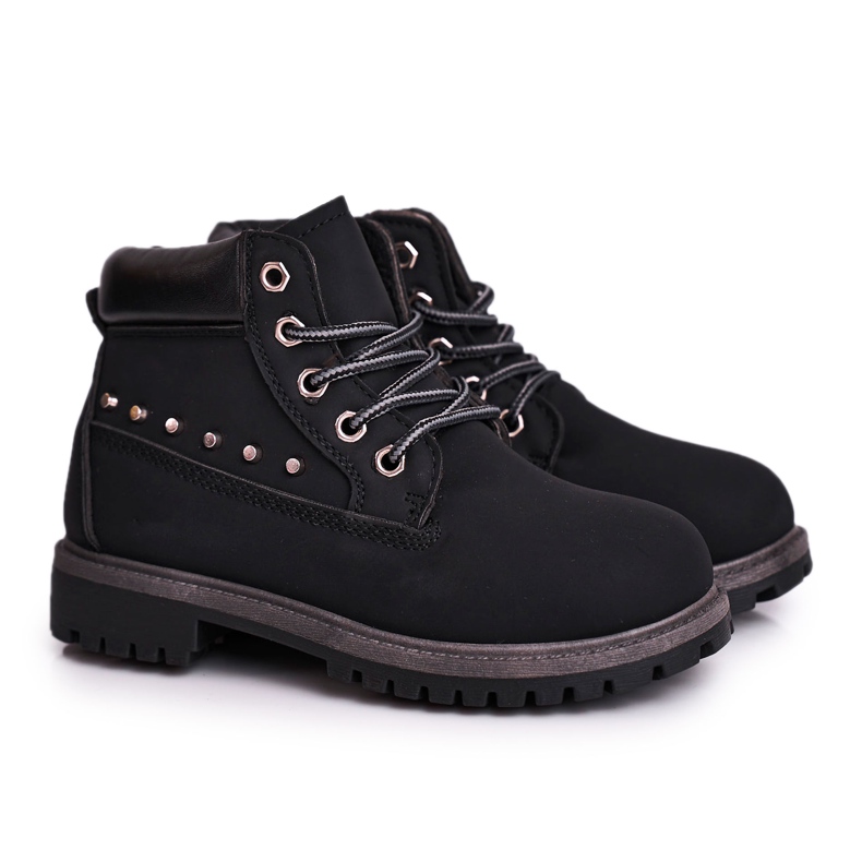 MSMG Dětské černé teplé gonzo boty s cvočky černá