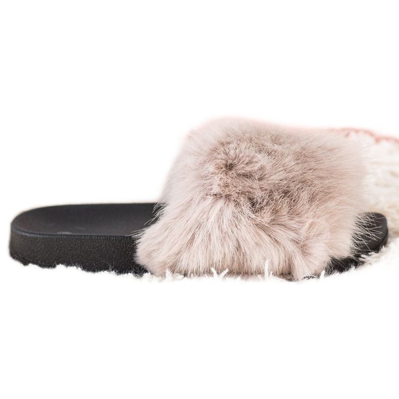 SHELOVET Pohodlné kožešinové pantofle béžový