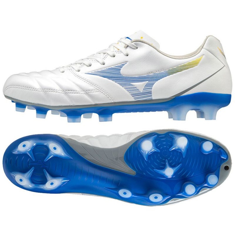 Kopačky Mizuno Rebula Cup Elite Fg M P1GA207225 bílá, modrá, žlutá bílý