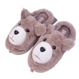 Dámské pantofle s kožešinovým medvědem hnědým béžový