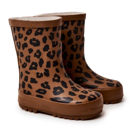FRROCK Dětské hnědé gumové holínky s leopardím potiskem Nanny hnědý černá