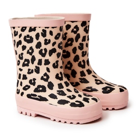 FRROCK Dětské gumové holínky do deště s leopardím potiskem, růžová Nanny černá růžový