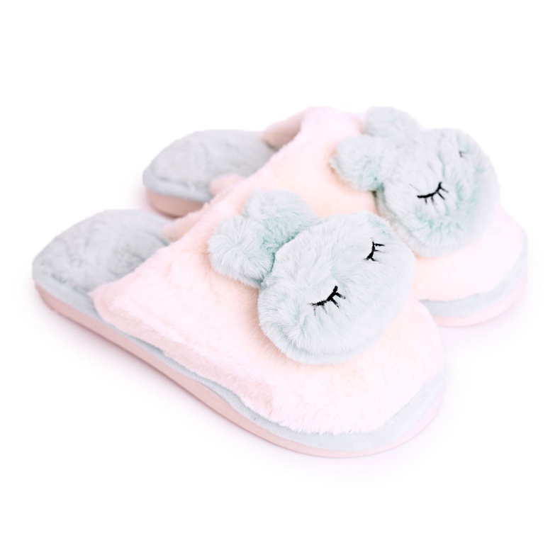 Dámské kožešinové pantofle Světle zelený králík růžový zelená Dámské kožešinové pantofle Světle zelený králík růžový zelená