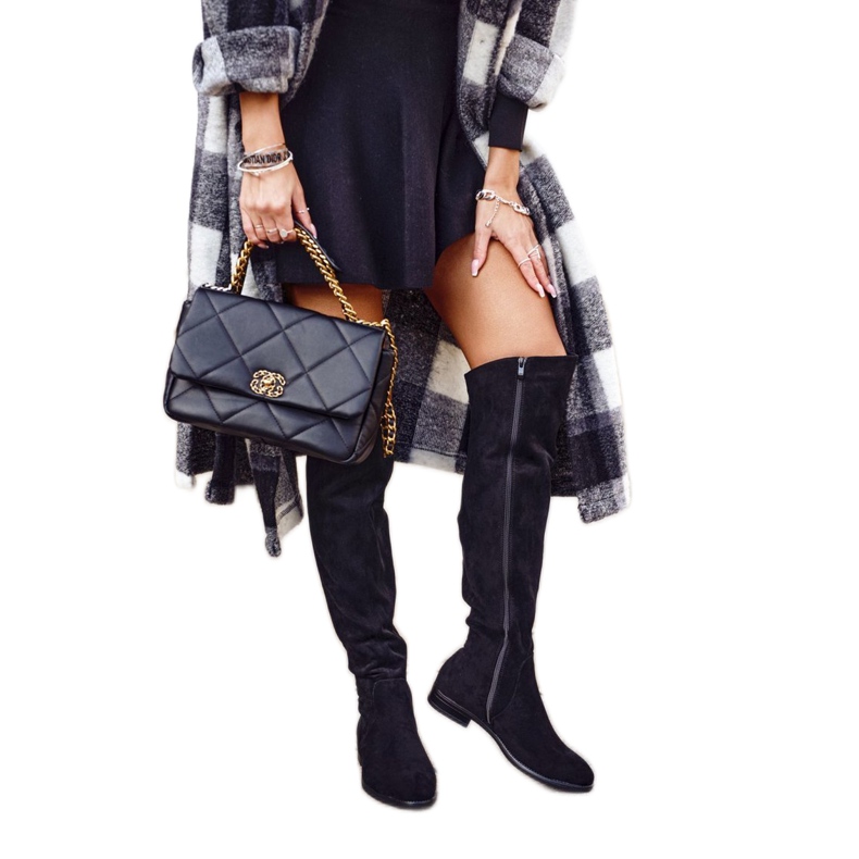 Dámské kozačky Sergio Leone semišové teplé černé KZ292 černá