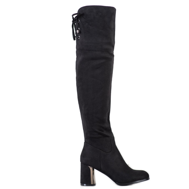 Gogo Kozačky nad stehna s ozdobným podpatkem černá