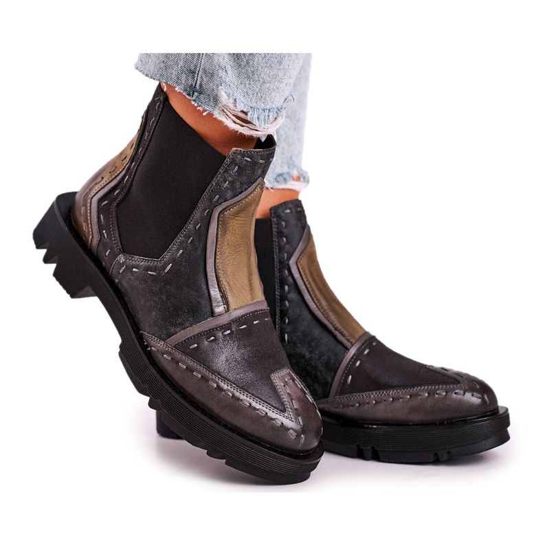 Dámské kožené kozačky Jodhpur Maciejka Grey 04634-03 béžový hnědý šedá Dámské kožené kozačky Jodhpur Maciejka Grey 04634-03 béžový hnědý šedá