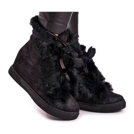 Dámské černé klínové tenisky s kožešinou Pretty Black černá stříbrný