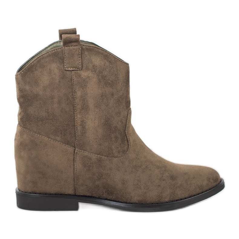 SHELOVET Teplé kovbojské boty na klínku khaki zelená