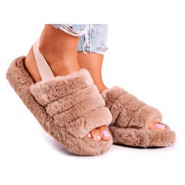 FJ1 Dámské pantofle na platformě Furry Brown Khaki Snowflake hnědý