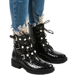 Černé ploché zateplené kozačky Torwain perly černý