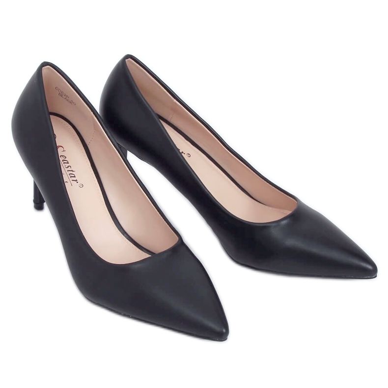 Černý CD62P Černý jehlový podpatek na nízkém podpatku černá Černý CD62P Černý jehlový podpatek na nízkém podpatku černá