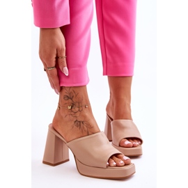 Livesa béžové kožené vysoké podpatky béžový 1