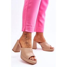 Livesa béžové kožené vysoké podpatky béžový 2