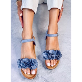 Sandály na klínku s květy Pionter Blue modrý 4