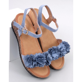Sandály na klínku s květy Pionter Blue modrý 1