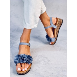 Sandály na klínku s květy Pionter Blue modrý 3