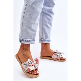 Dámské Pantofle S Látkovou Mašlí Béžový Květ 1