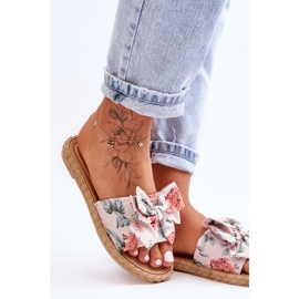 Dámské Pantofle S Látkovou Mašlí Béžový Květ 2