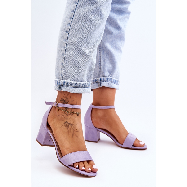 Líbánky fialové semišové klasické sandály na nízkém podpatku fialový 2