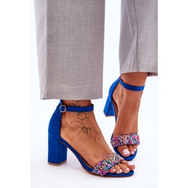 Módní sandály na vysokém podpatku s ozdobnými kameny Blue Love Me modrý 1