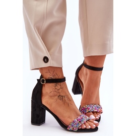 Módní sandály na vysokém podpatku s ozdobnými kameny černá Love Me 2