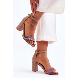 Módní sandály na vysokém podpatku s ozdobnými kameny Béžová Love Me béžový 1
