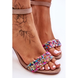 Módní sandály na vysokém podpatku s ozdobnými kameny Béžová Love Me béžový 2