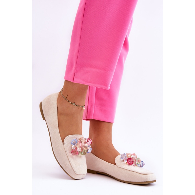 PS1 Semišové mokasíny s dekorativními krystaly béžové Arvilla béžový 1