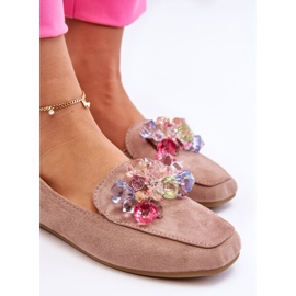 PS1 Semišové mokasíny s dekorativními krystaly Tmavě béžová Arvilla béžový 2