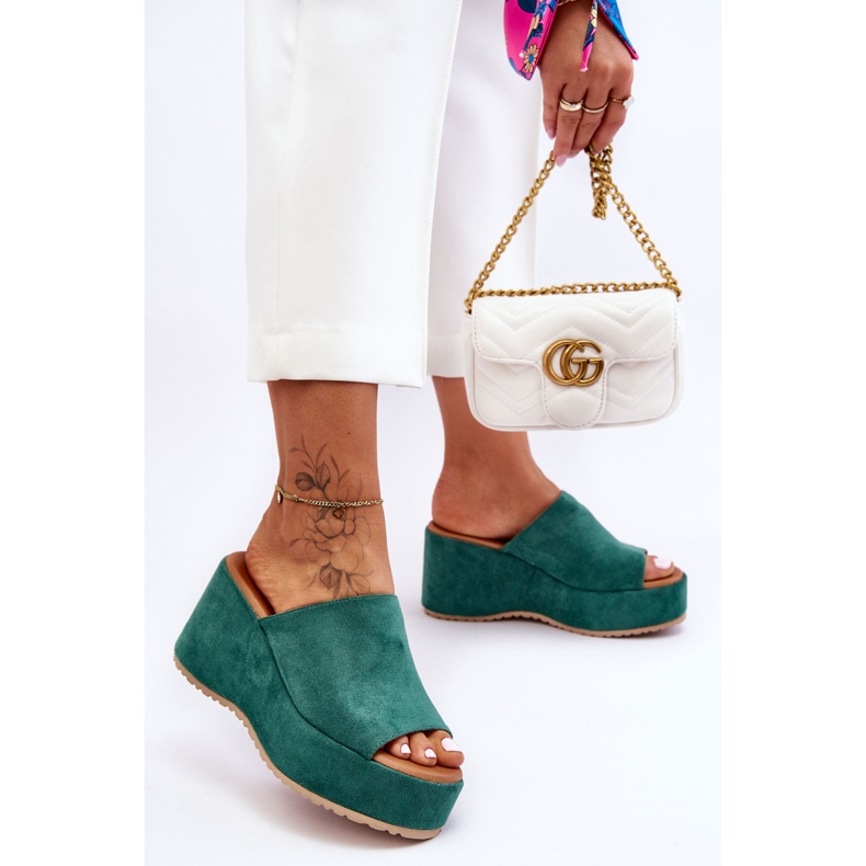 Dámské Pantofle Na Masivní Platformě Zelená Martina 1