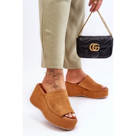 Dámské pantofle Camel Martina Chunky na platformě hnědý 2