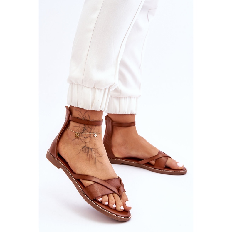 Dámské ploché sandály na zip hnědé Rise Up! hnědý 1