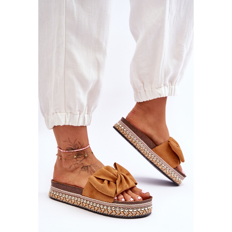 Dámské semišové pantofle s mašlí Camel Lauria hnědý 1 Dámské semišové pantofle s mašlí Camel Lauria hnědý 1