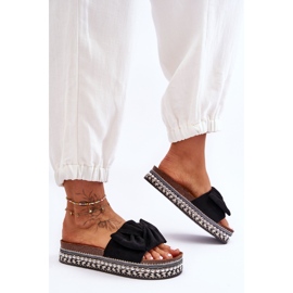 Dámské semišové pantofle s mašlí Černá Lauria 1 Dámské semišové pantofle s mašlí Černá Lauria 1